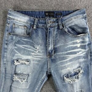 Waimea Mens Size 30 Stacked Fit‎ Ripped Distressed Denim Jeans Light Wash